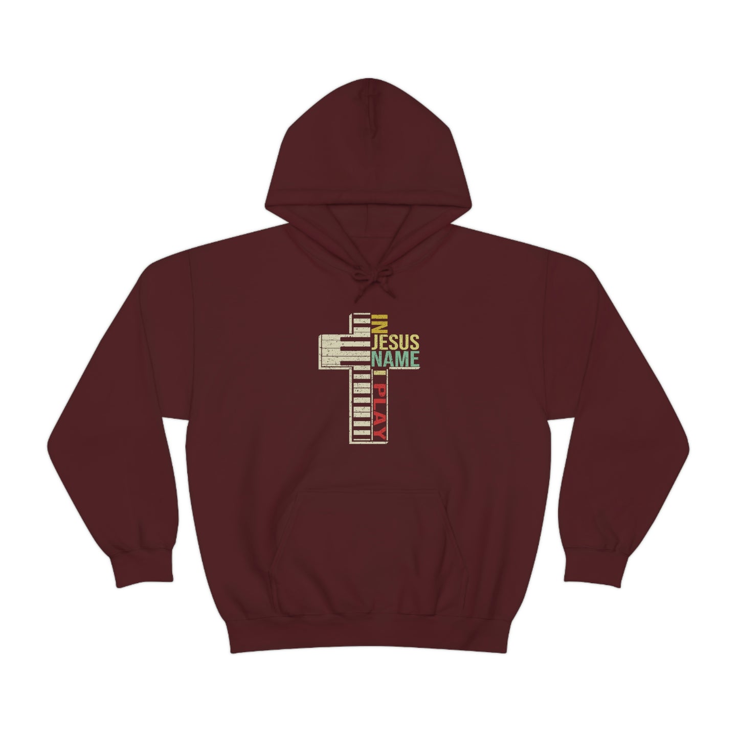 In Jesus Name I Play Keyboard Unisex Heavy Blend™ Hooded Sweatshirt