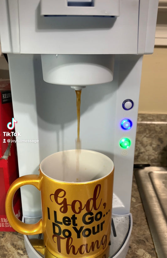 God I let go gold mug